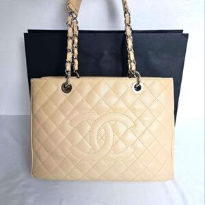 Chanel GST Caviar Beige/ Cream Quilted Tote/Shoulder Bag